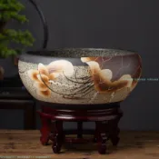 ✨✨【禪意陶瓷缸】魚缸 睡蓮花盆 銅錢草缸 茶桌茶洗筆洗 養錦鯉水缸