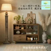晴曦選品 【復古玻璃門】餐邊櫃 收納櫃 儲物櫃 玄關櫃 展示櫃 碗盤架 茶具架 老榆木實木 帶玻璃門 客廳收納 廚房整理 復古風設計