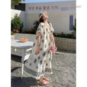 海島風洋裝 度假洋裝 長裙 2026女夏裙子新款波西米亞沙灘 連身裙 旅行度假風露背寬鬆飄飄碎花
