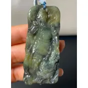 J2112(附證書）天然翡翠。關公關聖帝君武財神項鍊吊飾