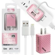 【NORATEC 諾拉特】高端質 3.4A雙輸出旅充+iPhone14/13/12/11/XS/iPad Lightning系列 副廠傳輸充電線 組合