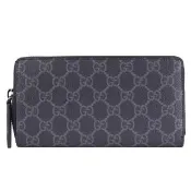【GUCCI 古馳】GG Supreme 經典雙G壓花拉鍊發財零錢長夾(黑灰)