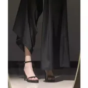 黑色壹字帶高跟鞋女2026夏季新款細跟加厚防水臺超高跟露趾涼鞋#貼心優衣家居#