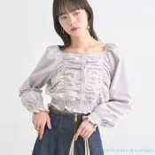earth music 前排釦褶皺設計短版方領襯衫上衣