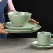 全球選品1館 生活百貨 復古餐具套裝手工製作陶瓷碗盤碟咖啡杯家用高顏值斗笠碗異形託碟