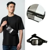 【KARL LAGERFELD 卡爾】拼接色塊 Karl Lagerfeld 真皮 腰包 老佛爺 小包 側背包 金屬釦@1863 AM3