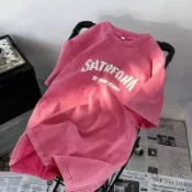 🐱 限時下殺 🐱 粉紅色水洗做舊300g重磅T恤男夏季潮牌美式複古高街短袖oversize 美式嘻哈街頭寬鬆短袖 ANF
