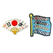 【A-ONE 匯旺】日本扇子辦公磁鐵+日本 Q版 鯉魚旗刺繡裝飾貼2件組吸鐵紀念品 黑板磁鐵(F756+319)