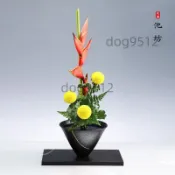 池坊花器禪意插花日式復古擺件花道創意黑色斗笠碗花盆插花器皿*熱銷*