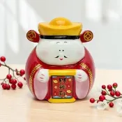【六分埔禮品】5吋財神到陶瓷撲滿(春節擺飾過年新年招財裝飾佈置財神爺存錢筒盒裝)