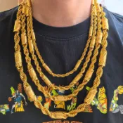 【啊香哥金飾】鑽砂圓管麻花項鏈 仿24K 鍍金 金項鍊 沙金項鍊 黃金項鍊 沙金男項鍊 黃金男項鍊 黃金古巴項鍊