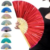 洛陽牡丹 PVC 鐳射扇子 落地靴扇、大型全息折疊手扇、排舞拍手扇、可折疊工藝手持鐳射彩色手扇、適合排舞、派對、舞蹈愛好