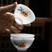 喜挖2店 冰種斗笠杯高級羊脂玉瓷品茗杯茶具喝茶杯子德化白瓷單個主人茶杯