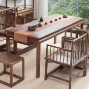 森活選物 【黑胡桃實木】茶桌椅組合 功夫茶桌 茶臺 茶桌 老榆木 禪意茶室 會客辦公桌 新中式傢俱 實木大板 簡約設計 耐用不變形