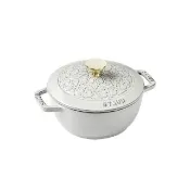 【STAUB】Lily雕花琺瑯鑄鐵和食鍋16cm-松露白(德國雙人牌集團官方直營)