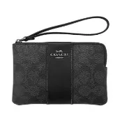 【COACH】掛帶L型拉鍊萬用手拿包(黑色/炭灰/C Logo PVC/拼接/皮革)
