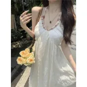 夏季新款純欲大露背掛脖吊帶連衣裙女長裙洋裝
