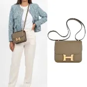 【Hermes 愛馬仕】Constance 18cm U刻 Epsom牛皮新款附鏡斜背包 (18大象灰/玫瑰金釦)