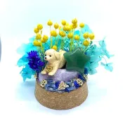 淡藍花園-拉布拉多與綠東陵星星/紫鋰輝石-水晶公仔乾燥花擺設