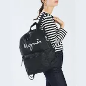 【agnes b.】Voyage 經典logo尼龍後背包(黑色)