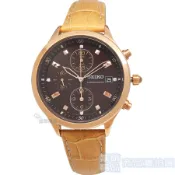 SEIKO 精工 SNDX04P1手錶 施華洛世奇水晶 三眼計時 玫瑰金 芥末黃壓紋皮錶帶 石英錶 女錶【澄緻精品】