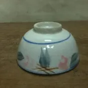 WH4666【四十八號老倉庫】二手 早期 台灣 手繪 胭脂紅花 老碗 米糕碗 碗粿碗 飯碗 11.6cm 有瑕 1碗價