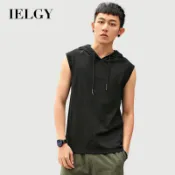 IELGY 無袖背心男裝夏季韓版坎袖背心潮流帶帽 帽T男