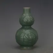 協貿國際日用品生活2館 宋 龍泉窯青釉雕刻纏枝花卉葫蘆瓶 仿古舊貨瓷器古玩家居裝飾收藏