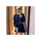 (店+)假兩件套休閒衛衣套裝年秋季新款女拼接長袖上衣配短裙兩件套