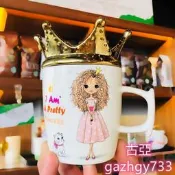 復古創意小清新馬克杯森系女神皇冠陶瓷杯咖啡杯帶蓋勺學生水杯子[古亞]T