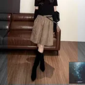 🌸初秋上新🌸韓系半身裙女 秋冬洋裝 顯瘦遮肉 鹿皮絨慵懶風鬆緊腰a字大擺傘裙半身裙女簡約顯瘦洋氣百搭中裙子