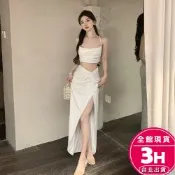 【梨卡】隔日到貨 女裝 兩件式洋裝 細肩帶洋裝 長裙洋裝 婚禮洋裝 露背洋裝 開衩洋裝 白色洋裝C6516【現貨24H】