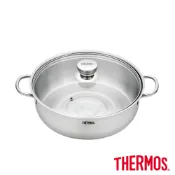 【THERMOS膳魔師】不鏽鋼含玻璃上蓋雙耳湯鍋火鍋28cm(KOS-W28H)
