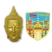 ALL SPLENDID 泰國金佛臉生活家居磁鐵+泰國 玉佛寺 曼谷大皇宮 袖標【2件組】世界旅行磁鐵 紀念品 磁性家居裝飾 交換禮物 造型磁鐵