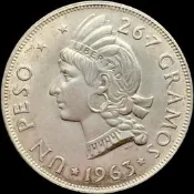 多明尼加1963粘共和國光復一百周粘紀念比索紀念銀幣值徑38mm克重26.7g發行量20000，650銀多明尼加共和