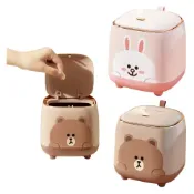 (店+)【LINE FRIENDS】桌面垃圾桶 正版授權 熊大 兔兔 垃圾桶 收納桶 按壓 家用 房間 浴室 辦公小物 餐廚 送禮 生日 禮物 交換 聖誕