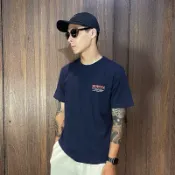 美國百分百【全新真品】EDWIN 愛德恩 短袖 棉質 T恤 休閒 上衣 logo 短T 深藍 CN94