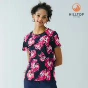 【Hilltop山頂鳥】Polygiene抗菌吸濕快乾抗UV彈性印花T恤 女款 深藍底紅花 |PS04XFN8ECEZ