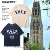 美國耶魯大學YALE短袖t恤男女夏季校服留學生常春藤半袖名校衣服（~/~捷捷）