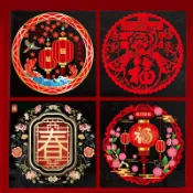 春節彩色窗花 新年福字櫥窗貼紙 玻璃客廳陽臺移門裝飾自粘貼