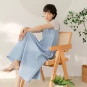 OB嚴選-高含棉肩帶扭結無袖A-Line長洋裝《DA9252-》