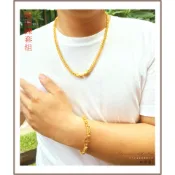 台灣現貨 免運 金鍊子 品質超越沙金 結婚金飾 宴會 型男 禮物 飾品 黃金項鍊 新郎 ＜龍頭鍊  套組＞＊鈦幸福之家＊