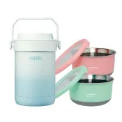 【THERMOS 膳魔師】超值3入_秘境藍不鏽鋼真空燜燒提鍋1500ml+不鏽鋼隔溫碗1200ml(RPF-20-GBL+TC-BOWL)