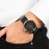 【WANgT】【Citizen 星辰】星辰男錶 三眼錶 金錶 石英金錶 黑面金錶 日本石英錶 AN8196-55E