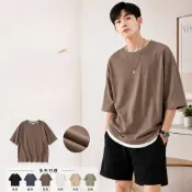 (店+)【JDUDS】假二件落肩五分袖T恤 OVERSIZE 寬T 寬鬆T 假二件 短T 素T 潮流 五分袖 寬鬆 男短T 女短T