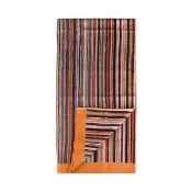 【Paul Smith】PAUL SMITH 簽字LOGO多彩條紋橘邊設計純棉沙灘毛巾(大/橘)
