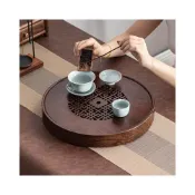 (店+)拾光良品 圓形實木茶盤家用儲水小茶台橢圓式實木茶具辦公室用盛水茶台茶海