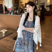 (店+)【D.studio】韓版波西米亞風碎花披肩外套 上衣 女裝 衣服 薄外套 罩衫 防曬外套 小外套 短版外套 短版罩衫 J383