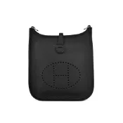優買二手精品｜展示品未使用‼️ HERMES MINI EVELYNE 黑色TC皮銀釦斜背包K刻 ｜洞洞包 肩背包 斜背