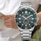 【CITIZEN 星辰】三眼計時 光動能 手錶 禮物 AT2561-81X 雙11